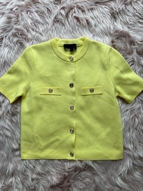 Zara Lemon-Yellow Short Sleeve Buttoned Knit Top Small